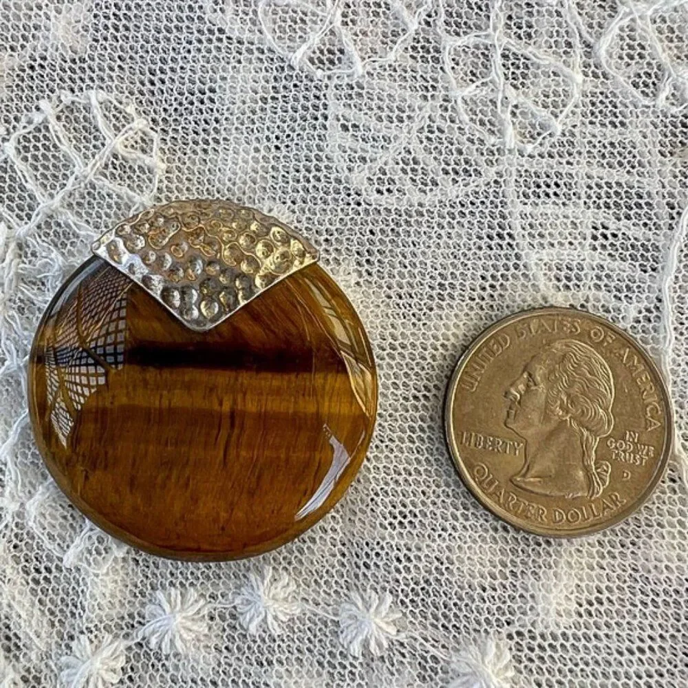 Vintage Whitney Kelly Large Golden Tiger Eye & Sterling Pendant
